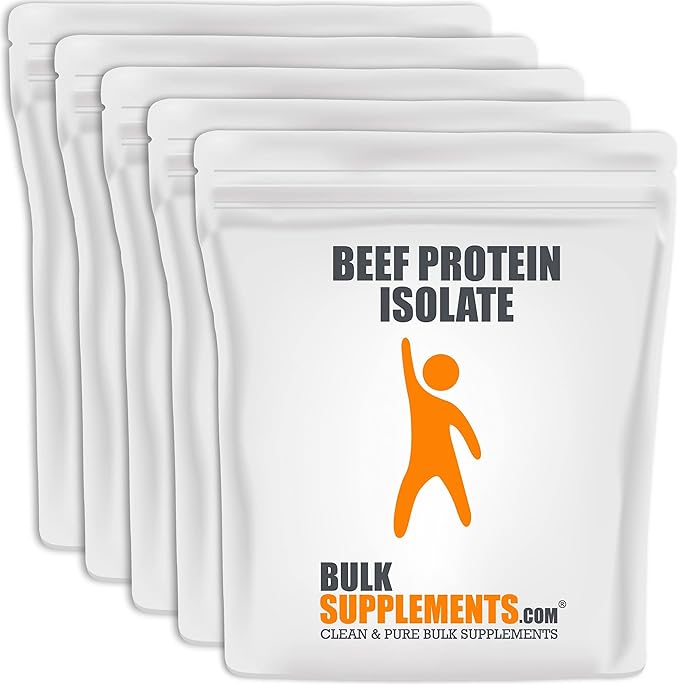 BulkSupplements.com Beef Protein Isolate Powder - Lactose Free Protein Powder Beef Protein Powder - Unflavored &amp Gluten Free 30g per Serving 5kg (11 lbs) (Pack of 5)