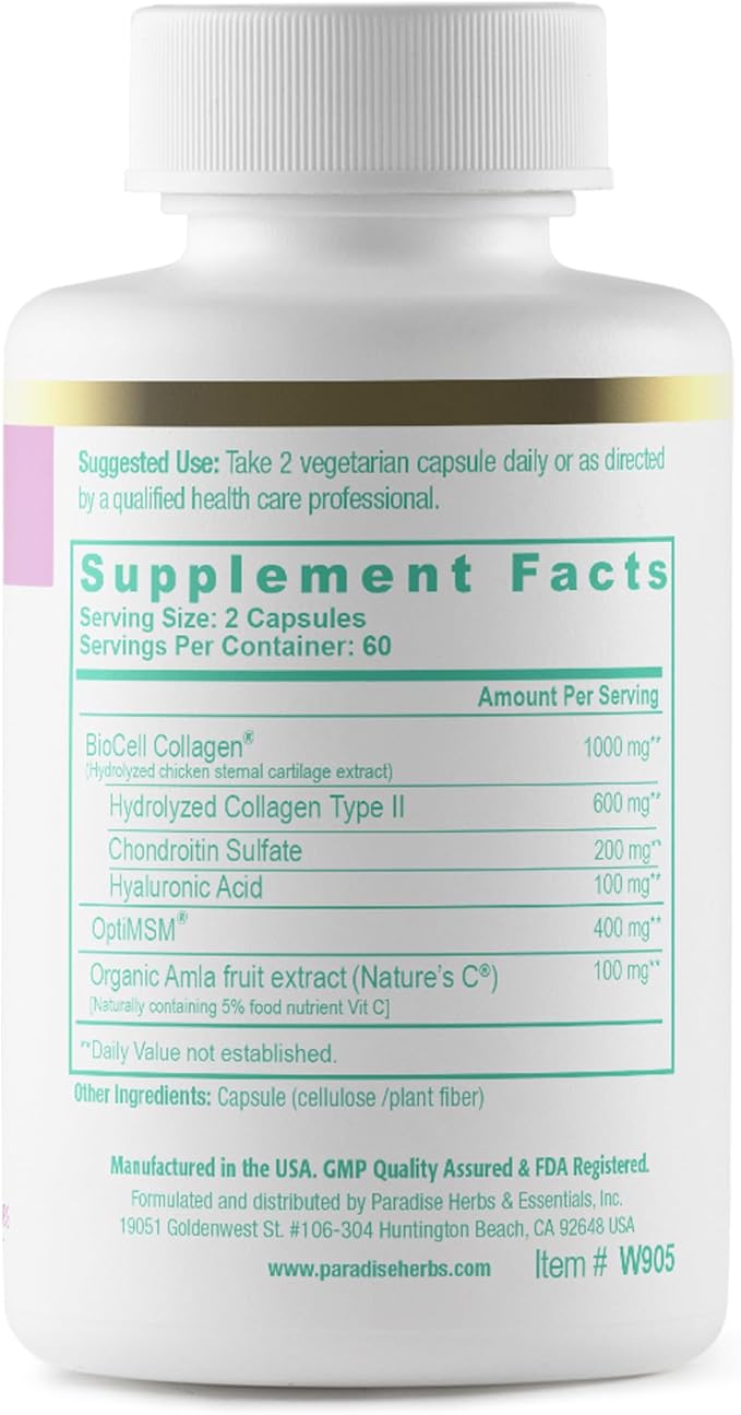 Paradise Whole-Woman Collagen with Biocell Collagen Hyaluronic Acid and Nature's C for Healthy Hair Skin and Joints 120 Capsules