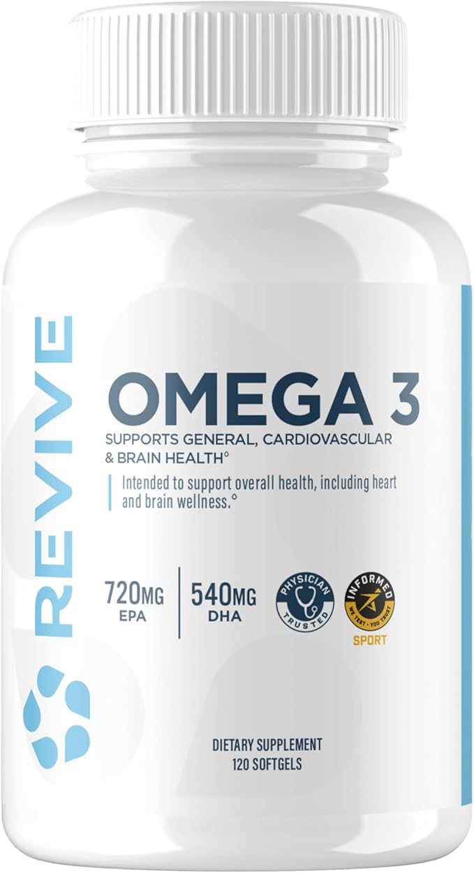Revive MD Omega 3 Fish Oil Supplements for Men &amp Women – Softgels with EPA &amp DHA Fatty Acids for Healthy Skin &amp Joints Heart &amp Brain Support – Vegan-Friendly Gluten-Free (120 Softgel