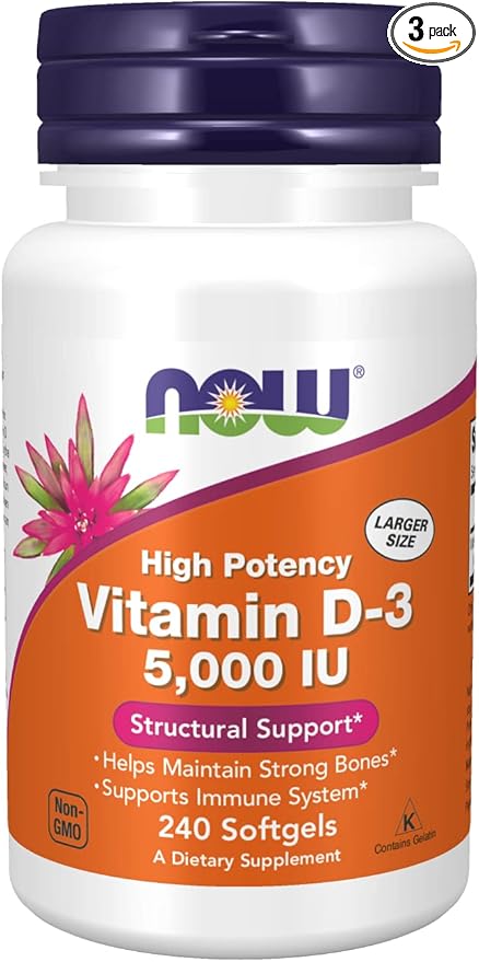 Now Vitamins D-3 5000 IU - 240 SOFTGELS (3 Pack)