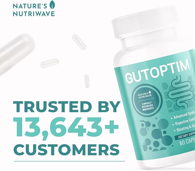 GutOptim Probiotic &amp Prebiotic Capsules | Pre and Probiotics for Synbiotic Gut Health &amp Bloating Relief for Women &amp Men | Enzyme with Probiotics for Digestive Health | Non-GMO 60 Ct 6 Mo