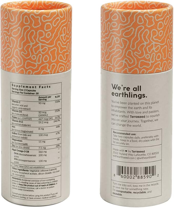 Complete Vegan Multivitamin with Iron Omega 3 Vitamin D3 Folate Zinc Vitamin B12 &amp More - 100% Sustainable Vegan Vitamins - Non-GMO Gluten Free Made in The USA (30 Day Supply)