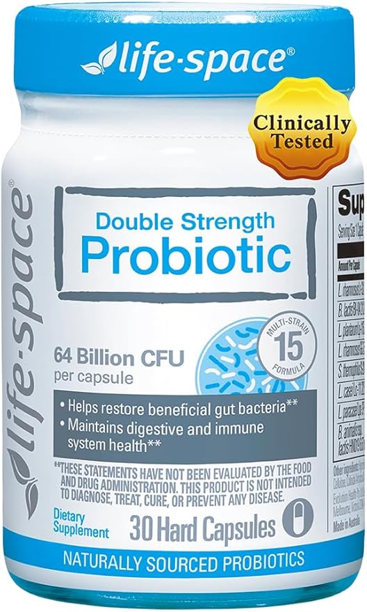 Life-Space Double Strength Broad Spectrum Probiotic 64 Billion CFU &amp 15 Diverse Strains Redouble Formulated for Digestive Health &amp Immune Health Probiotics for Women &amp Men - 30 Veg Caps
