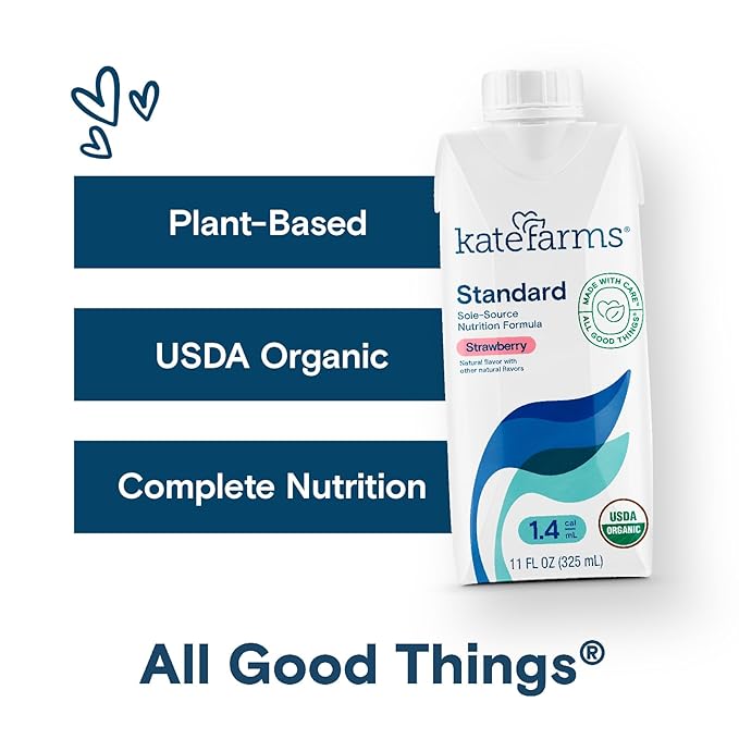 KATE FARMS Organic 1.4 High Calorie Nutrition Shake Strawberry 20g Protein 27 Vitamins and Minerals Meal Replacement 11 oz (12 Pack)