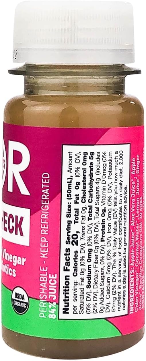 Kor Shot Apple Cider Vinegar Probiotics Shot - 24 Pack x 1.7 Fl Oz - Gut Check - Digestive Health - 1 Billion Cfu Probiotics - USDA Certified Organic