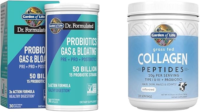Garden of Life Dr Formulated Once Daily 3-in-1 Complete Prebiotics Postbiotics &amp Probiotics &amp Collagen Peptides Grass Fed 19.75 Ounce