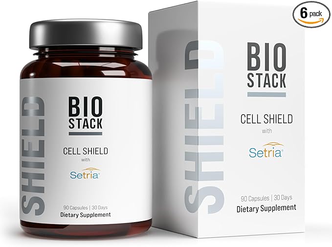 BIOSTACK Cell Shield with Setria Glutathione | Liposomal Supplement with Vitamin C Turmeric and C3 Curcumin Complex | Pure Reduced L-Glutathione 500mg for Immune Support Skin &amp Antioxidant Defe