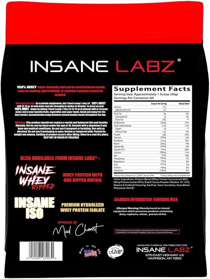 Insane Labz 100% Whey Protein (60 Servings Chocolate)