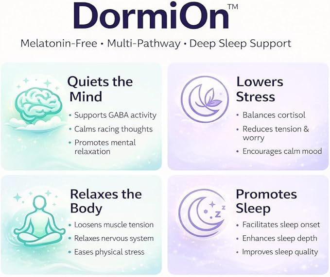 DormiOn™ Sleep + Restore + Stress Supplement | Herbal Sleep Aid for Women &amp Men | No Melatonin Non-Habit Forming | Ashwagandha GABA Valerian &amp Magnesium | Vegan 60 Capsules