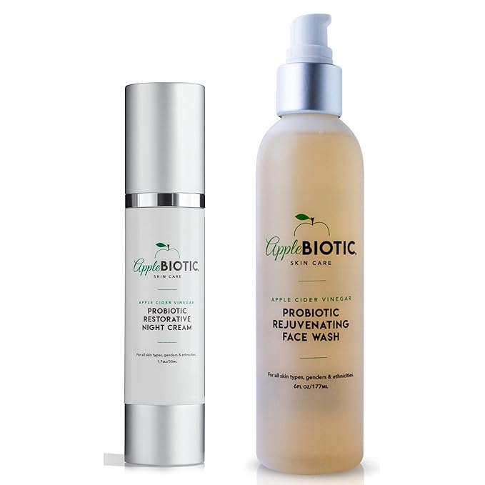 Apple Cider Vinegar Probiotic Restorative Night Cream &amp Face Wash Duo with African Green Coffee Extract Vitamin B3 Green Tea and Chamomile Extract to Firm and Restore for Dry Oily Sensitive Sk
