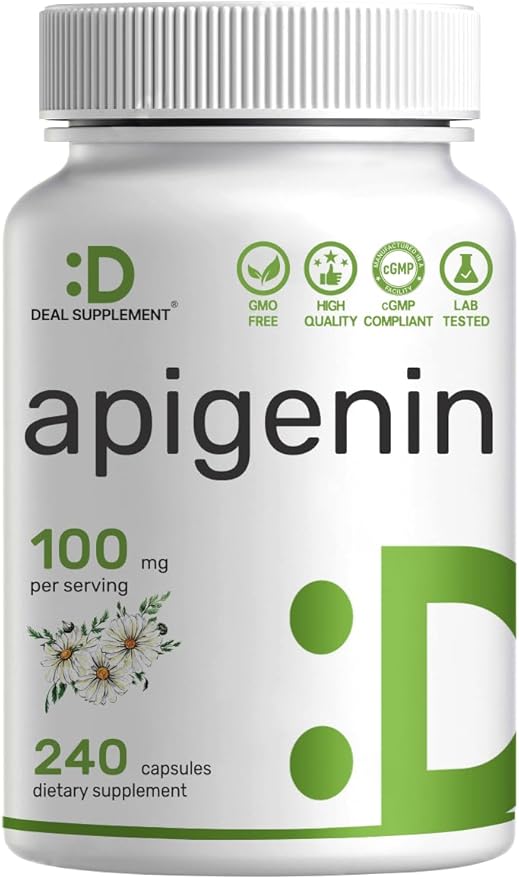 Apigenin 100mg Per Serving 240 Capsules – Raw Plant Extract from Chamomile Flower – Active Bioflavonoids &amp Antioxidants – Sleep &amp Relaxation Supplement – Non-GMO