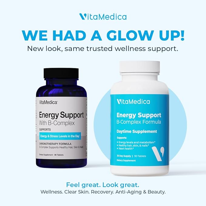 VitaMedica | Energy Support Multivitamin w B Complex | Energy Booster | Vitamin B6 &amp B12 | Clarity &amp Focus | Biotin for Hair Skin &amp Nails | Energy Supplements | 90 Ct