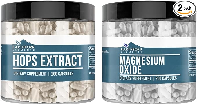 Earthborn Elements Magnesium Oxide and Hops Bundle 200 Capsules Each Pure &amp Undiluted No Additives