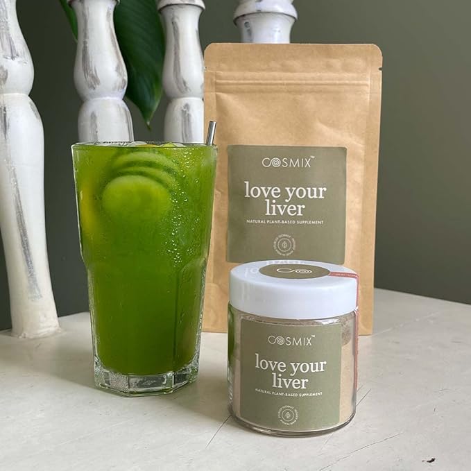 cosmix Love Your Liver Detoxification of Liver &amp Kidney Purifies Blood Reduce Inflamation Bhumi Amalaki Milk Thistle Turmeric 60G - Makes Upto 40 Servings Plant-Based Superfood Blend