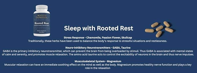 Rooted | Natural Sleep Supplement for Adults - Magnesium Sleep Aid Natural Supplement - Calming with GABA Chamomile &amp Lemon Balm | Relaxation &amp Sleepaid | Rooted Rest | 100 Tablets