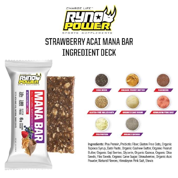 Ryno Power Mana Protein Bar Caddy (12 Servings) 'Strawberry Acai'