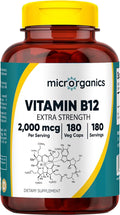 Vitamin B12 2000 mcg Extra Strength – Energy Focus &amp Nervous System Support – Cyanocobalamin Form – 180 Vegan Capsules 180 Servings