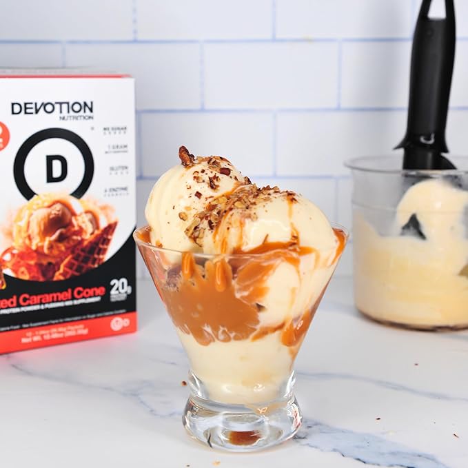 Devotion Nutrition Protein Powder Blend | Gluten Free Keto Friendly No Added Sugars | 1g MCT | 20g Whey &amp Micellar Protein | 2lb Tub (Salted Caramel Cone)