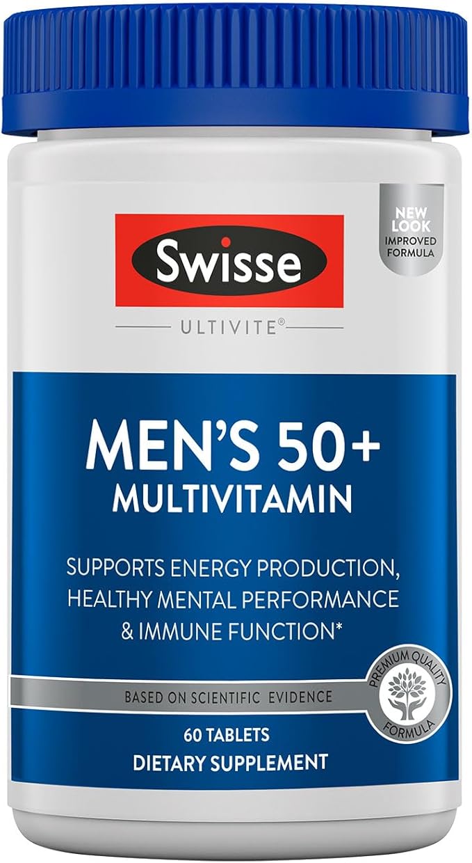 Swisse Daily Multivitamin for Men 50 and Over | 39 Vitamins Antioxidants and Minerals + Adaptogens | Energy &amp Immune Support | Mens 50+ Multivitamins Supplement | 60 Tablets