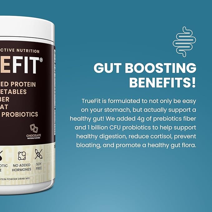 TrueFit High Fiber Protein Powder Grass-Fed Whey Meal Replacement Shake with Prebiotics Probiotics &amp Organic Superfoods Keto Friendly Gluten Free