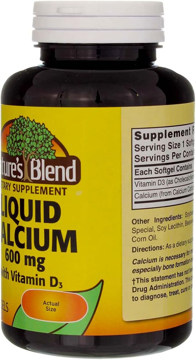 Nature's Blend Liquid Calcium 600mg with D-3 (100 Softgels) Lot of 2