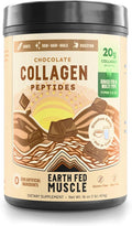 Earth Fed Muscle Chocolate Collagen Peptides Powder – Grass Fed Hydrolyzed Collagen for Women &amp Men - Healthy Bones Skin &amp Hair - Types 1 &amp 3 Collagen Powder 20g Per Serving 19 Servings