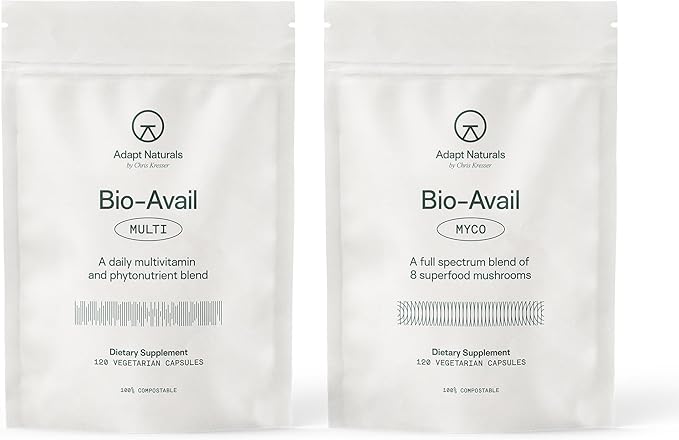 Adapt Naturals Daily Vitality Bundle – Bio-Avail Multivitamin &amp Bio-Acail Myco 8-in-1 Mushroom Complex for Blood Pressure Memory &amp Imune Support – 30-Day Supply