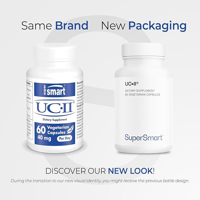 Supersmart UC II Supplement 40mg per Day (Premium Collagen) - Undenatured Type II Collagen Supplement | Non-GMO &amp Gluten Free - 60 Vegetarian Capsules