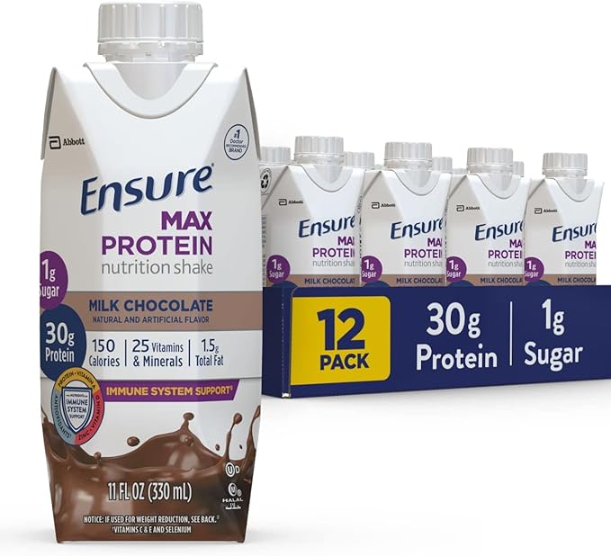 Glucerna Protein Smart Nutritional Shake &amp Ensure Max Protein Nutrition Shake with 30g of Protein 1g of Sugar High Protein Shake Milk Chocolate 11 Fl Oz (Pack of 12) Liquid Halal