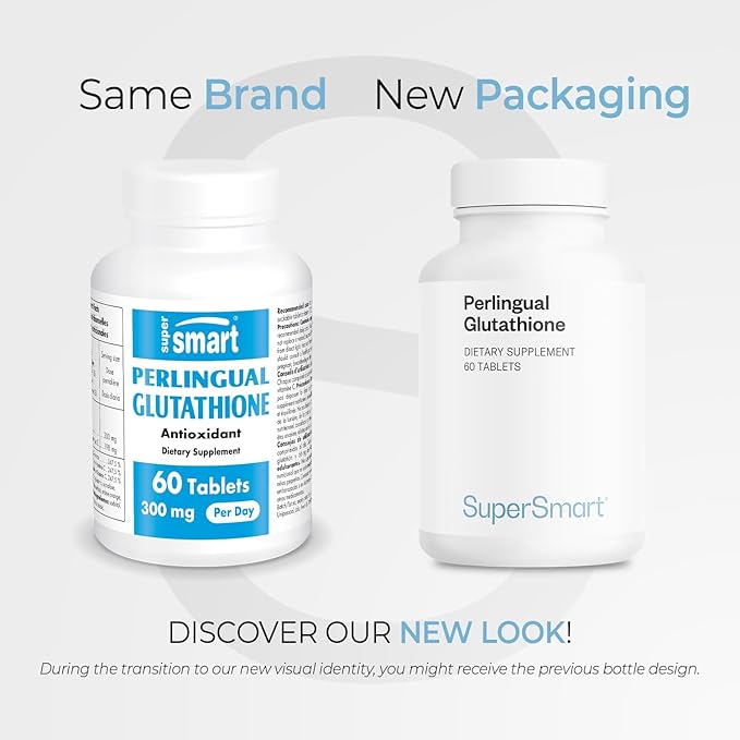 Supersmart Perlingual Glutathione (Easy Absorption) - Enhanced Reduced Glutathione with Vitamin C - Antioxidant Supplement | Non-GMO &amp Gluten-Free - 60 Tablets