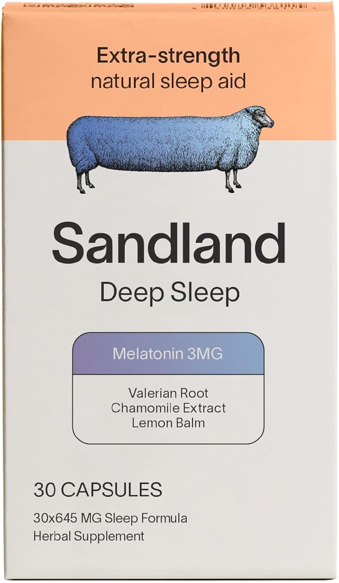 Sandland Deep Sleep with Melatonin Natural Daily Sleep Supplement 30 Capsules 3mg Melatonin Magnesium Valerian Root L-Theanine Lemon Balm and Chamomile Made in The USA