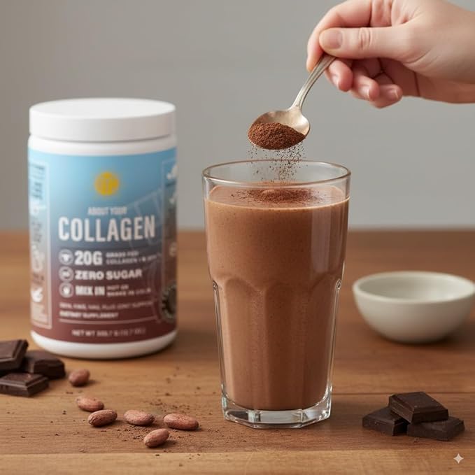 Chocolate Peptides Powder Grass Fed Hydrolyzed Type 1&amp3 Collagen Promotes Hair Skin and Nails (30 Servings) (Chocolate)