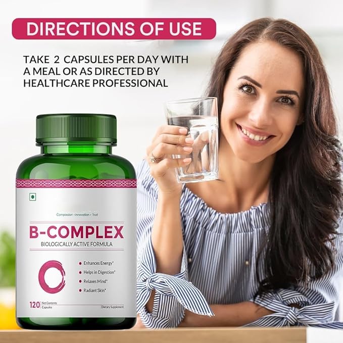 Vitamin B Complex Capsules with RDA for B12 Supplement for Hair Growth Metabolism &amp Support Healthy Brain Function (120 Capsules)