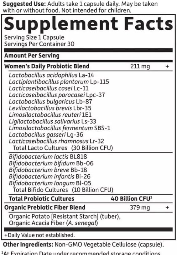 Garden of Life Dr. Formulated Women’s Daily Care Probiotics Vitamins for Digestive Gut Health and Immune Support 30 Count