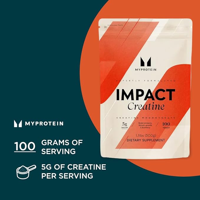 Myprotein Creatine Monohydrate Powder 100 Servings (1.1lbs) Pure Unflavored Creatine Powder Post/Pre Workout Supplement for All Sports &amp Exercises