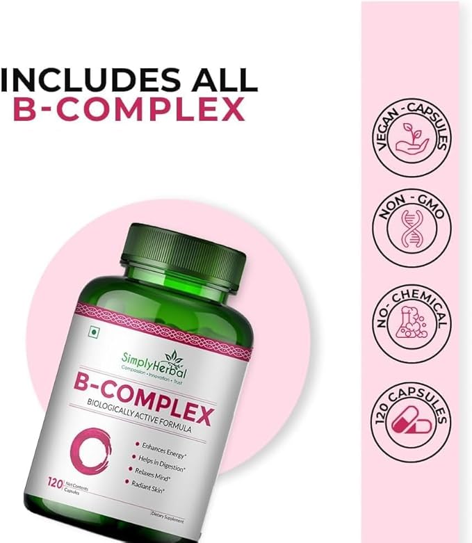 Vitamin B Complex Capsules for B12 Supplement for Hair Growth Metabolism &amp Support Healthy Brain Function (120 Capsules)