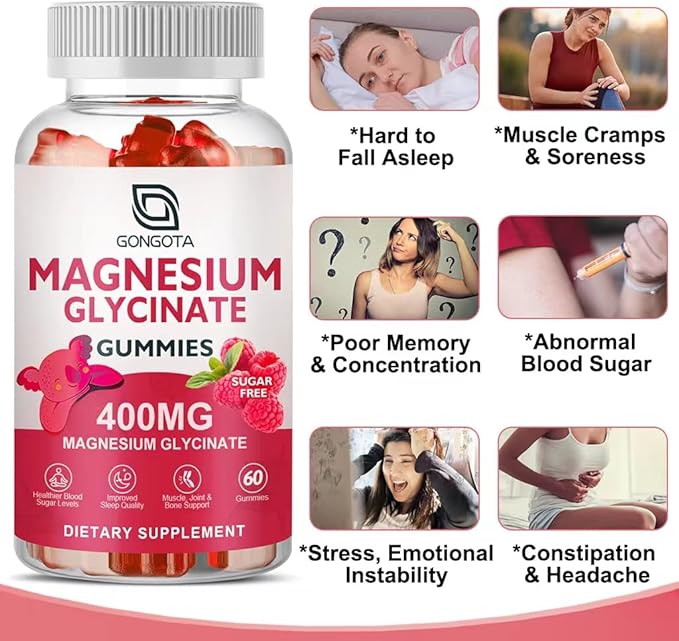 Magnesium Glycinate Gummies 400 mg with 100 mg Composite magnesium - Chelated Magnesium Potassium Supplement with Vitamin D B6 Supports Calm Sleep Memory &amp Muscle CrampsSugar Free - 120 Gummie