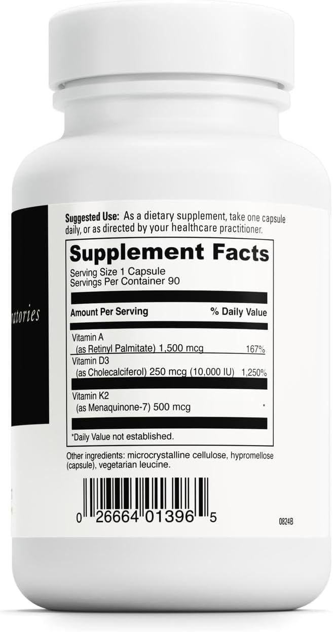 DAVINCI Labs ADK 10 - Helps Support Bone Heart &amp Immune Health - Dietary Supplement with Vitamins A D3 &amp K2 (as MK-7) - Vegetarian Gluten Free &amp Soy Free - 90 Capsules
