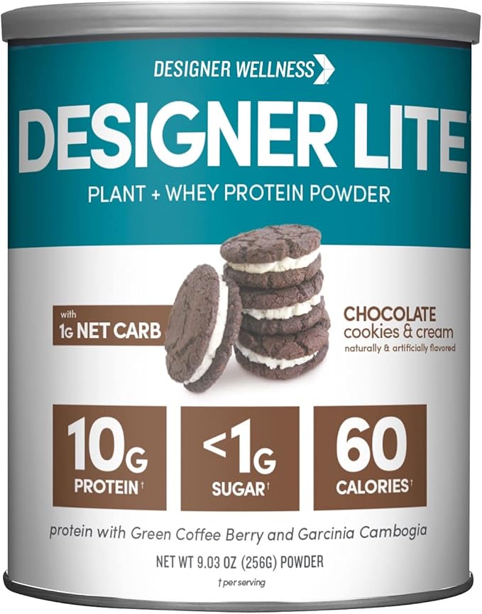 Designer Wellness Designer Lite Low Calorie Natural Protein Prebiotic Fiber Key Vitamins &amp Minerals Vanilla Cupcake and Chocolate Cookies &amp Cream Bundle