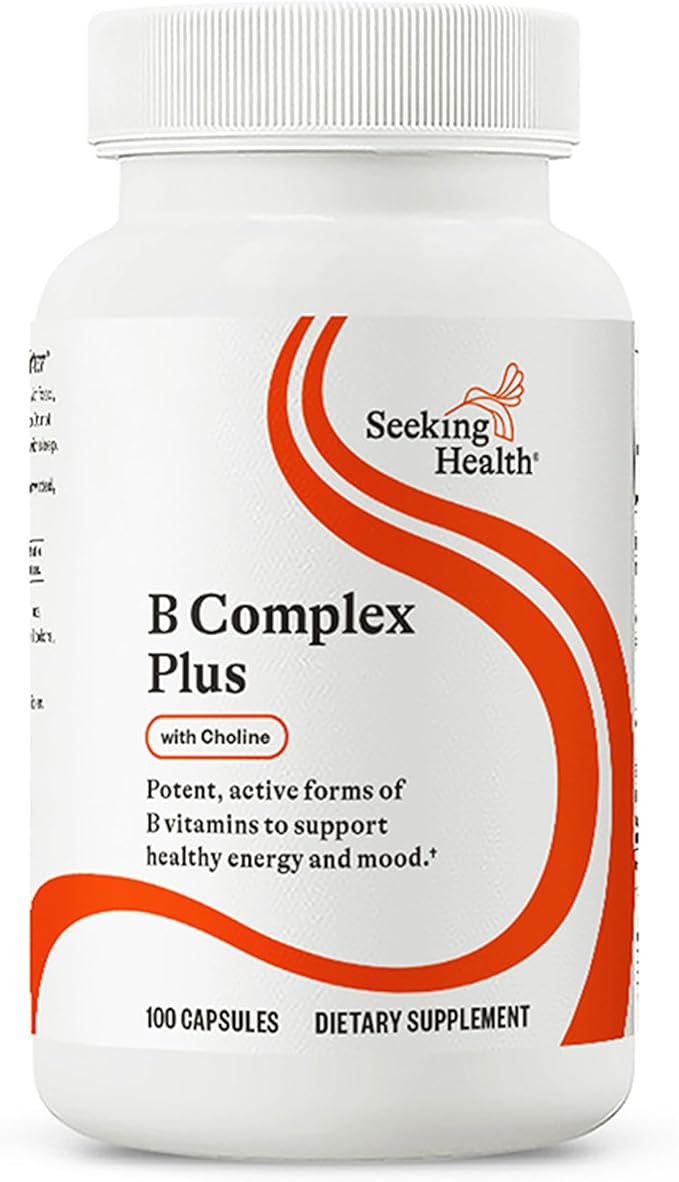 Seeking Health B Complex Plus - Vitamin B Complex Supplement with Choline &amp Riboflavin - Supports Brain Health Digestion &amp Energy - 100 Capsules