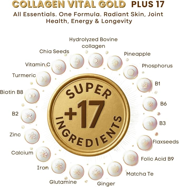 Vital Life Collagen Peptides Powder +17 Super Ingredients 1.6 lb (Pack of 6) Red Berries Flavor Supports Hair Skin Nails Bones Joints &amp Digestive Health Collagen for Women &amp Men.