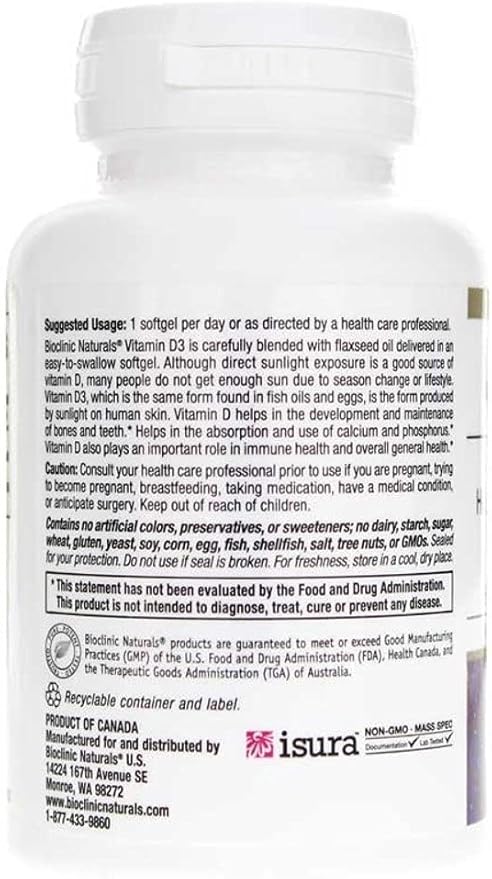 Bioclinic Naturals Vitamin D3 2000 I.U. 180 Softgels