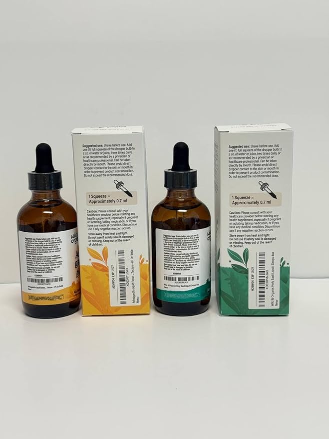 Wild &amp Organic Ashwagandha Tincture 4 fl oz &amp Holy Basil Tincture 4 fl oz