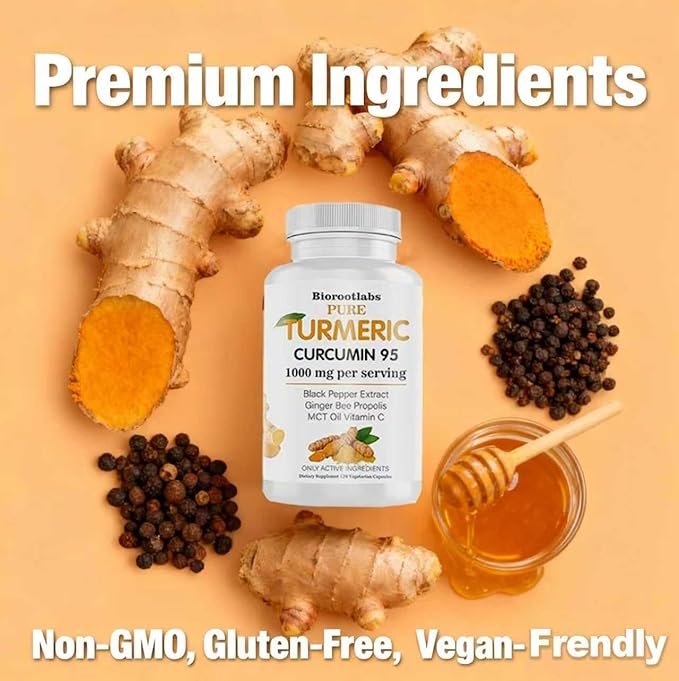 Turmeric Curcumin Supplement - 95% Curcuminoids with Bee Propolis Ginger &amp Black Pepper - Enhanced with Vitamin C (1pc)