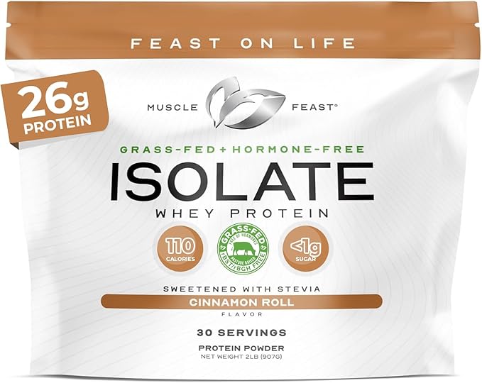 Muscle Feast Grass-Fed Whey Protein Isolate All Natural Hormone Free Pasture Raised Whey Isolate Protein Powder for Men and Women Clean Gluten-Free Delicious Isolate Protein - Cinnamon Roll 2lb