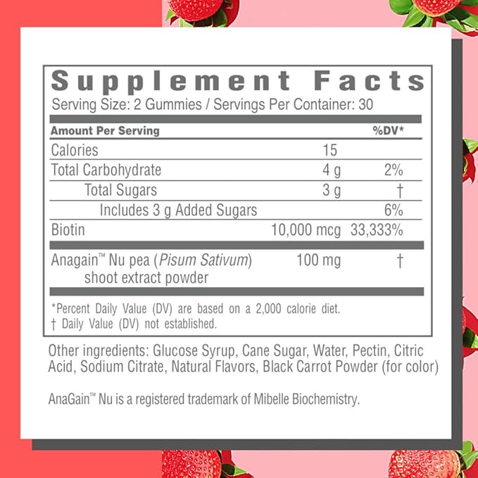 Consult Health BIOTIN GAIN Gummies with ANAGAIN - Reduce Hair Loss - Clinically Tested - 10000 mcg Biotin Vitamin B7 to Support Healthy Hair Growth Skin and Nails for Women and Men - 60 Count