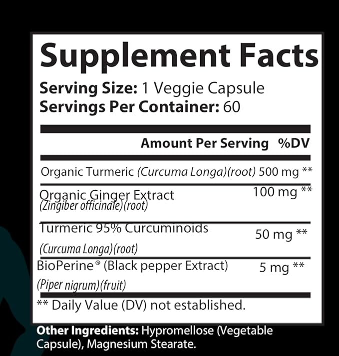 Organic Turmeric &amp Ginger Capsules 500mg | Immune Boost Joint &amp Heart Health Non-GMO BioPerine Enhanced Absorption Supplement