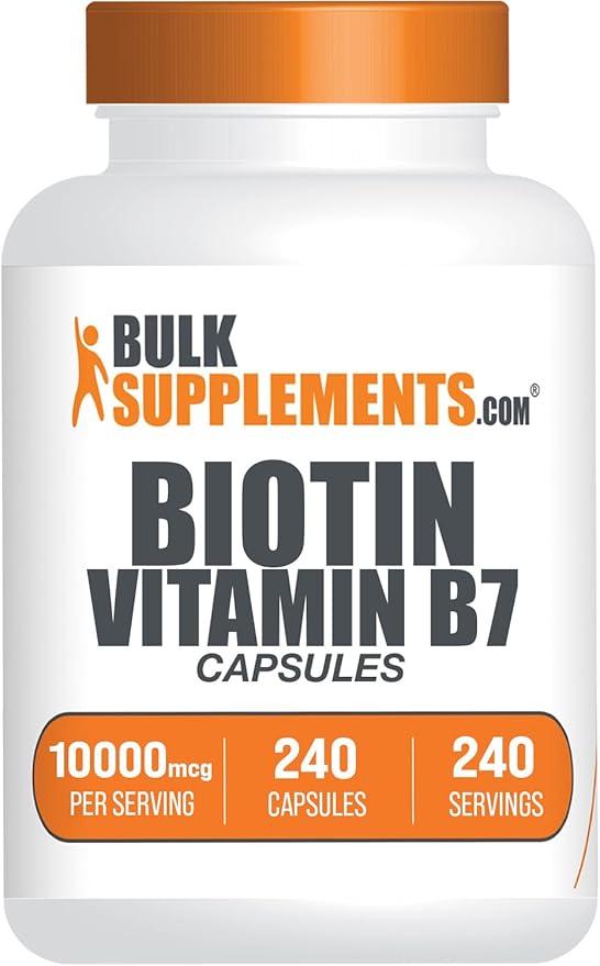 BulkSupplements.com Biotin 10000mcg Capsules - Biotin Supplement Biotin Vitamins for Hair Skin and Nails Vitamin B7 - Gluten Free 1 Capsule per Serving 240 Capsules (Pack of 1)