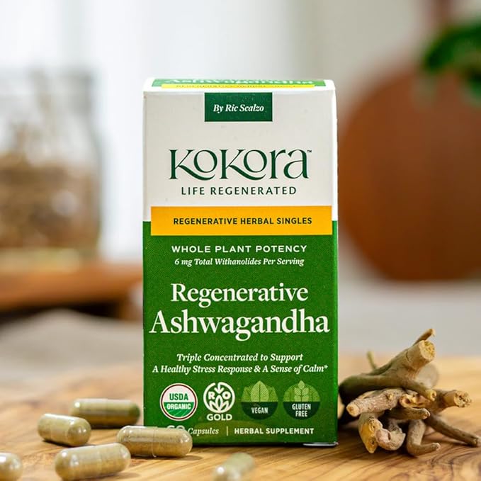 Regenerative Ashwagandha -Regenerative Organic Certified - Stress Relief &amp Sleep Supplement* - Containing Withanolides - Vegan Non-GMO - 60 Capsules - 30 Servings