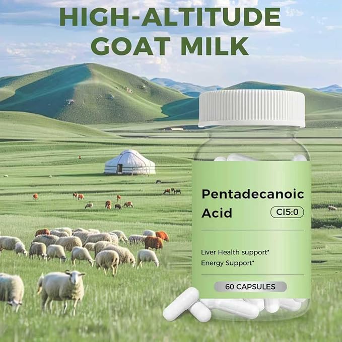 Pentadecanoic Acid Pentadecanoic Acid Supplement C15:0 Supplement Cellular Metabolic Support &amp Immune System Enhancement Premium High Altitude Sheep Milk Sourced 60 Capsule 2PCS